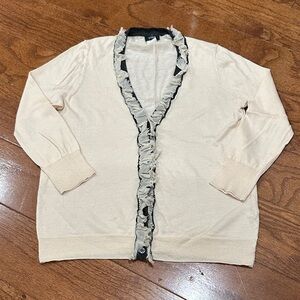 J. Crew Cream Cardigan with Ruffle Trim